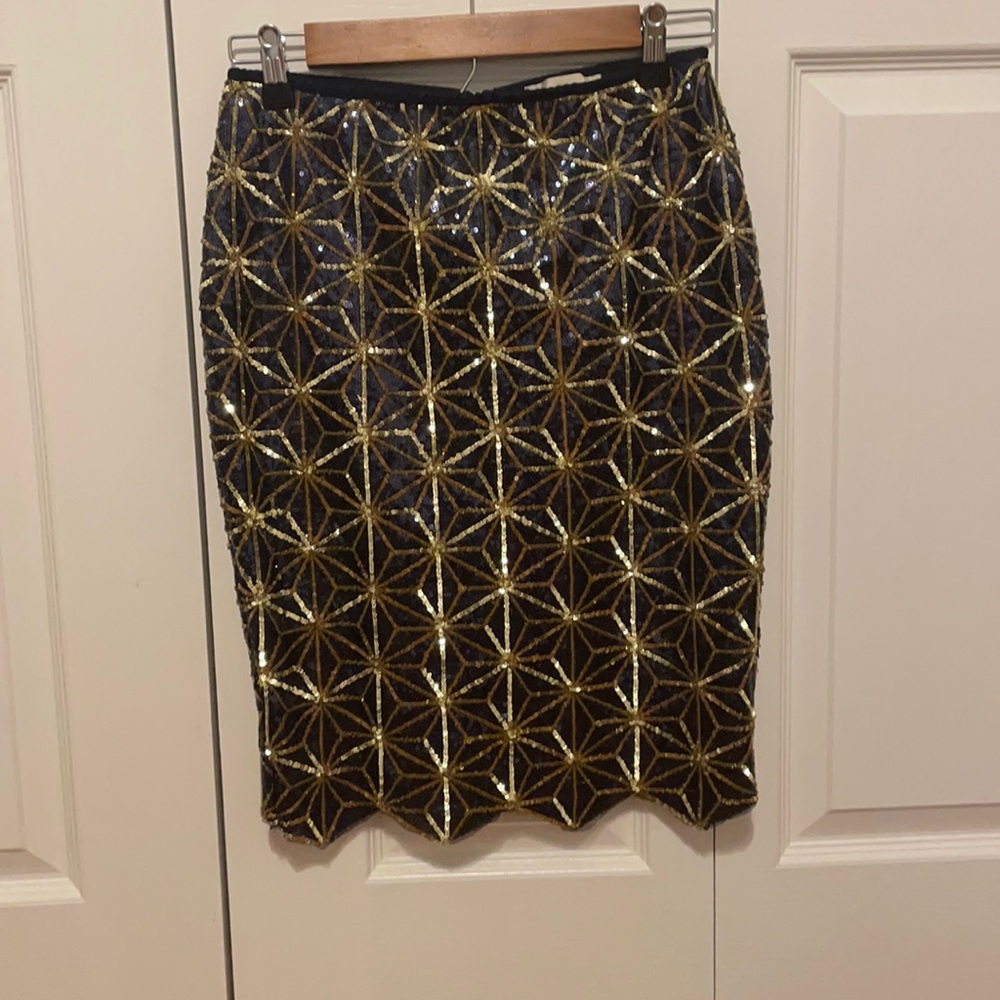 Blue and gold sequin pencil skirt